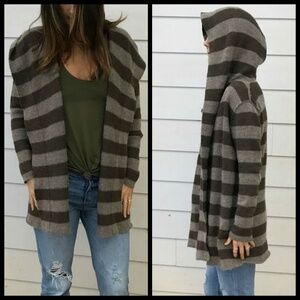 💕VINCE💕 Striped Shawl Collar Cardigan Hooded Alpaca Wool Cashmere Striped XS